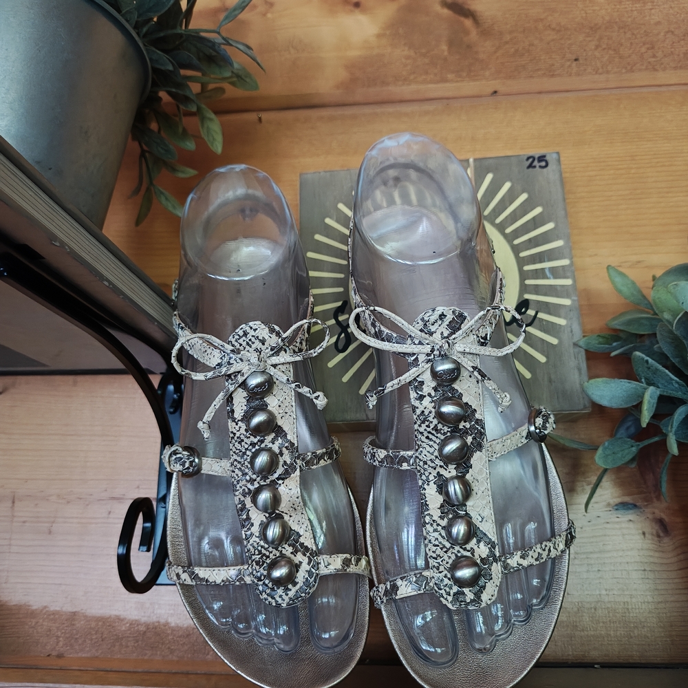 Coach Silvana Snake Embossed Leather Caged Sandals Strappy Bow Zip Thong Sz 5.5B - Picture 6 of 11